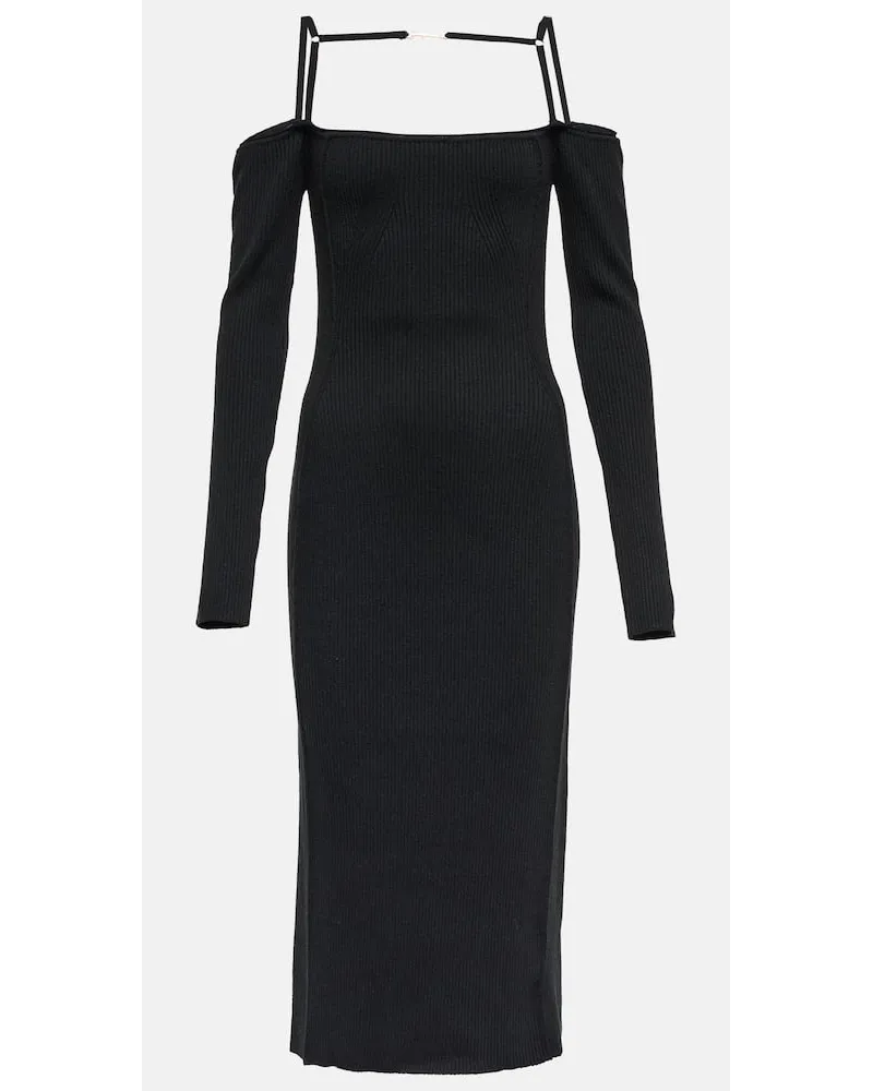 Jacquemus Midikleid La Robe Sierra aus Rippstrick Schwarz