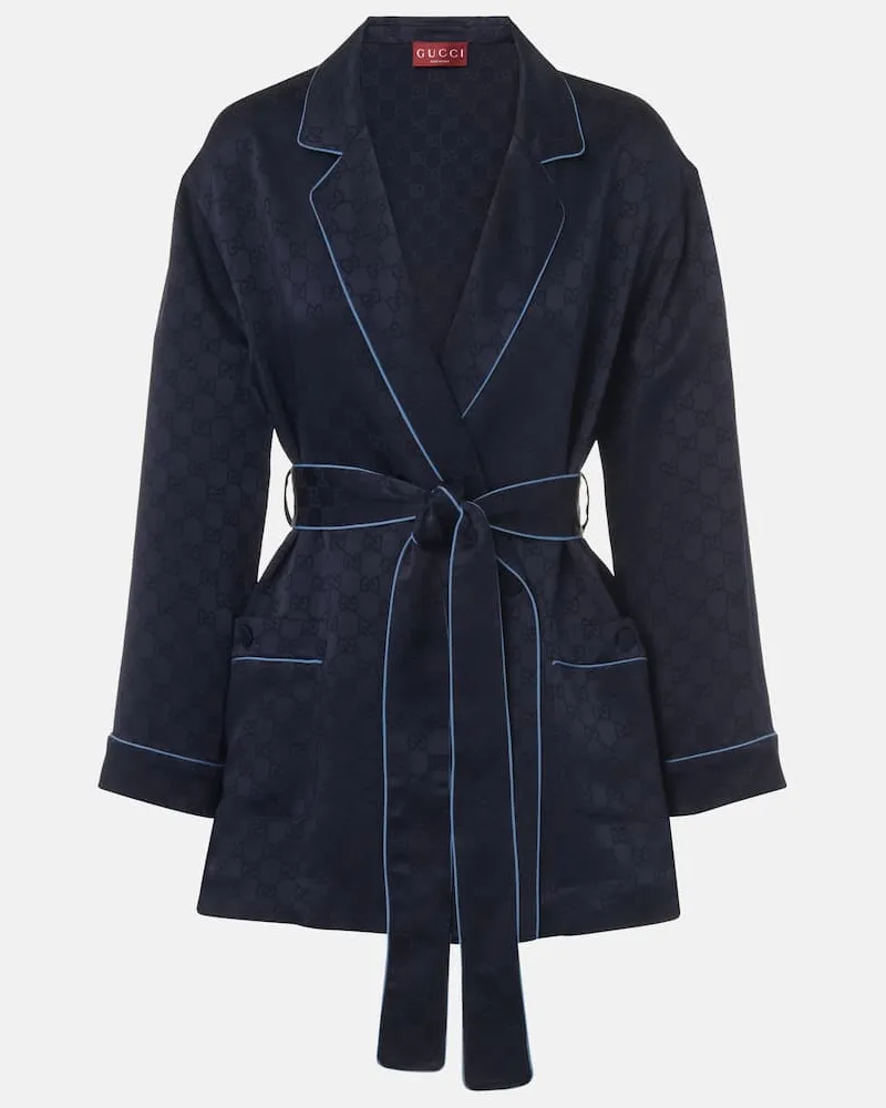 Gucci Oversize-Hemd GG aus Satin Blau