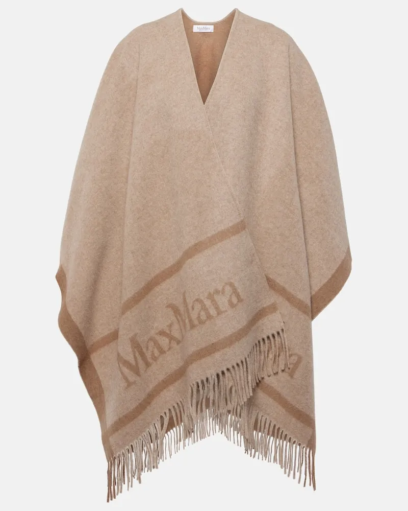 Max Mara Poncho aus Woll-Jacquard Braun