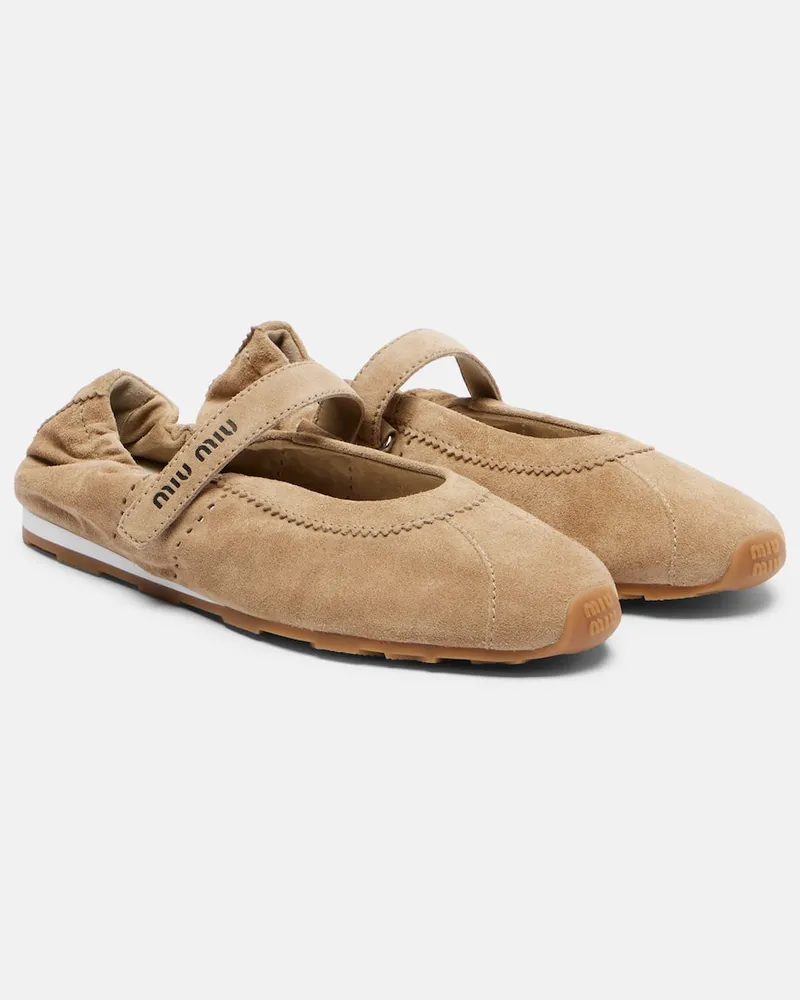 Miu Miu Ballerinas Plume aus Veloursleder Beige