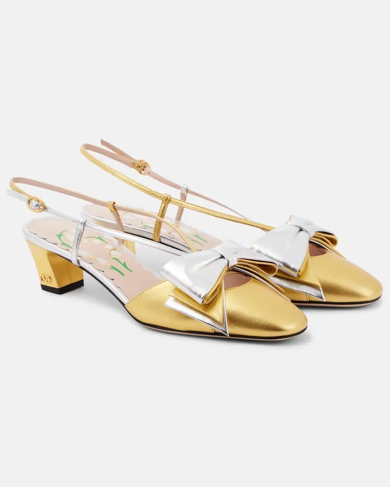 Valentino Garavani Slingback-Pumps Bowow 45 aus Metallic-Leder Gold
