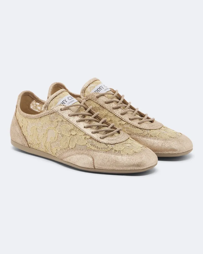 Jimmy Choo Sneakers Sunny aus Spitze mit Veloursleder Gold