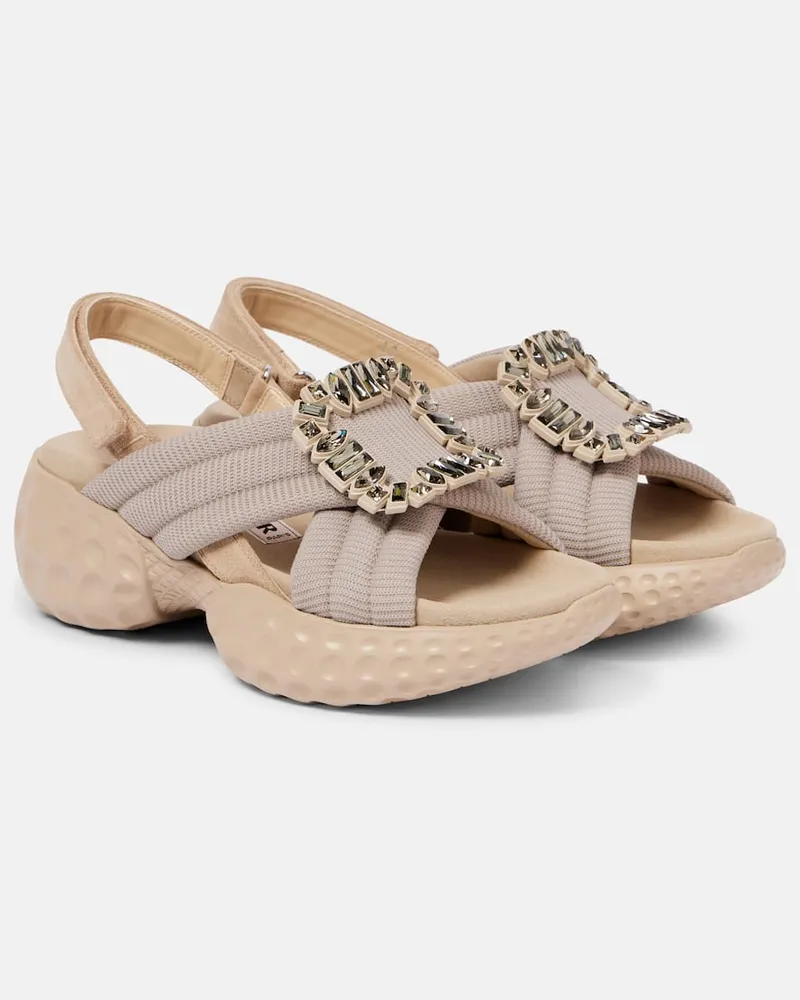 Roger Vivier Verzierte Plateausandalen Viv' Run Beige