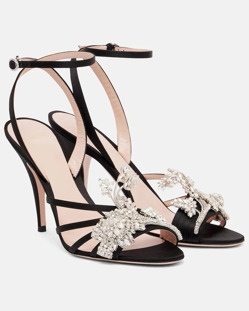 Valentino Garavani Verzierte Sandalen Ladycrush 100 aus Satin Schwarz