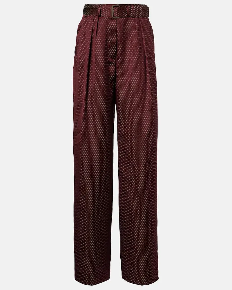 Dries van Noten Weite High-Rise-Hose aus Jacquard Burgunderrot