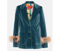 Blazer aus Baumwollsamt mit Federn