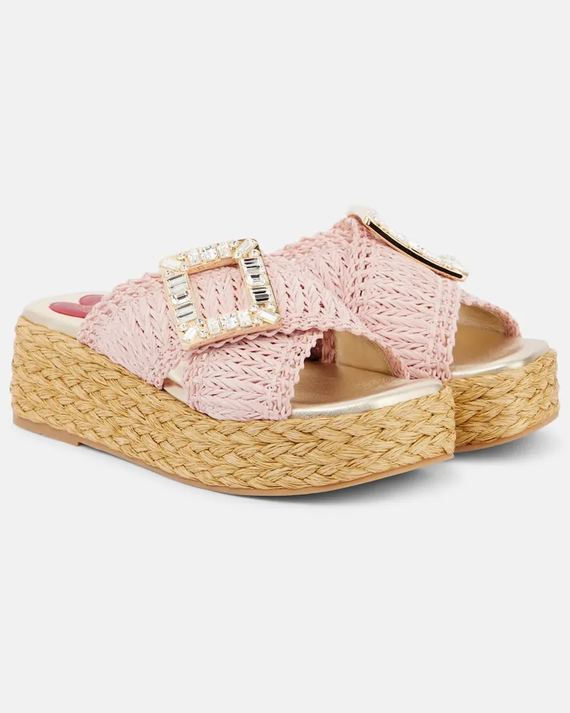 Roger Vivier Verzierte Espadrille-Sandalen Espa 60 aus Raffiabast Rosa