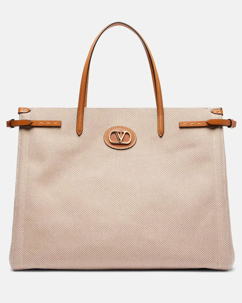 Valentino Garavani Tote Bag Antibes aus Canvas mit Leder Beige