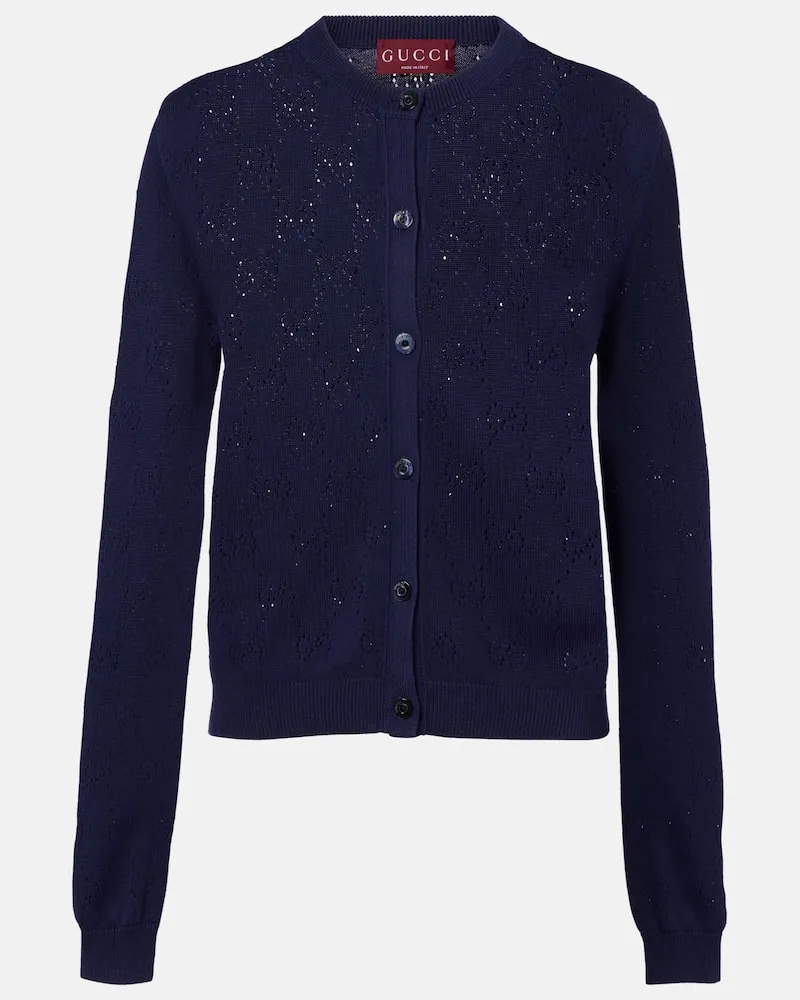 Gucci Cardigan GG aus Seide und Baumwolle Blau