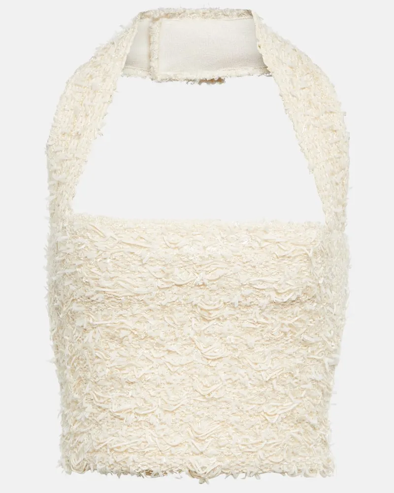 Balmain Cropped-Top aus Bouclé Weiß