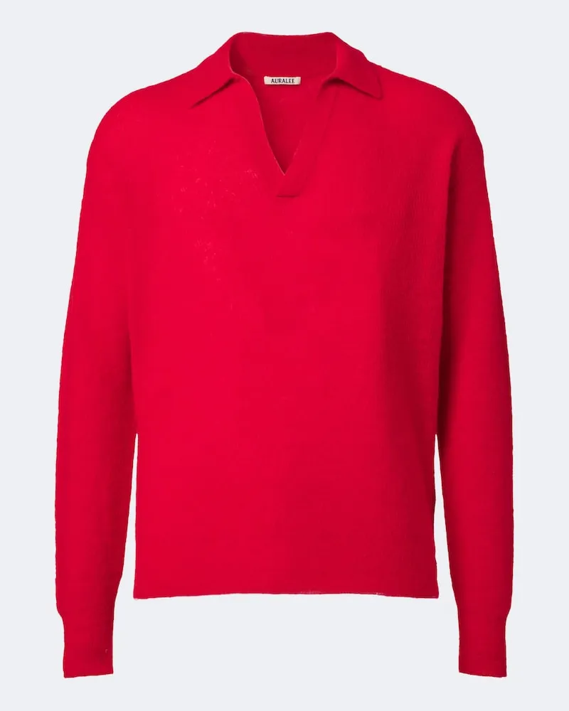 AURALEE Polopullover aus einem Alpakawollgemisch Rot