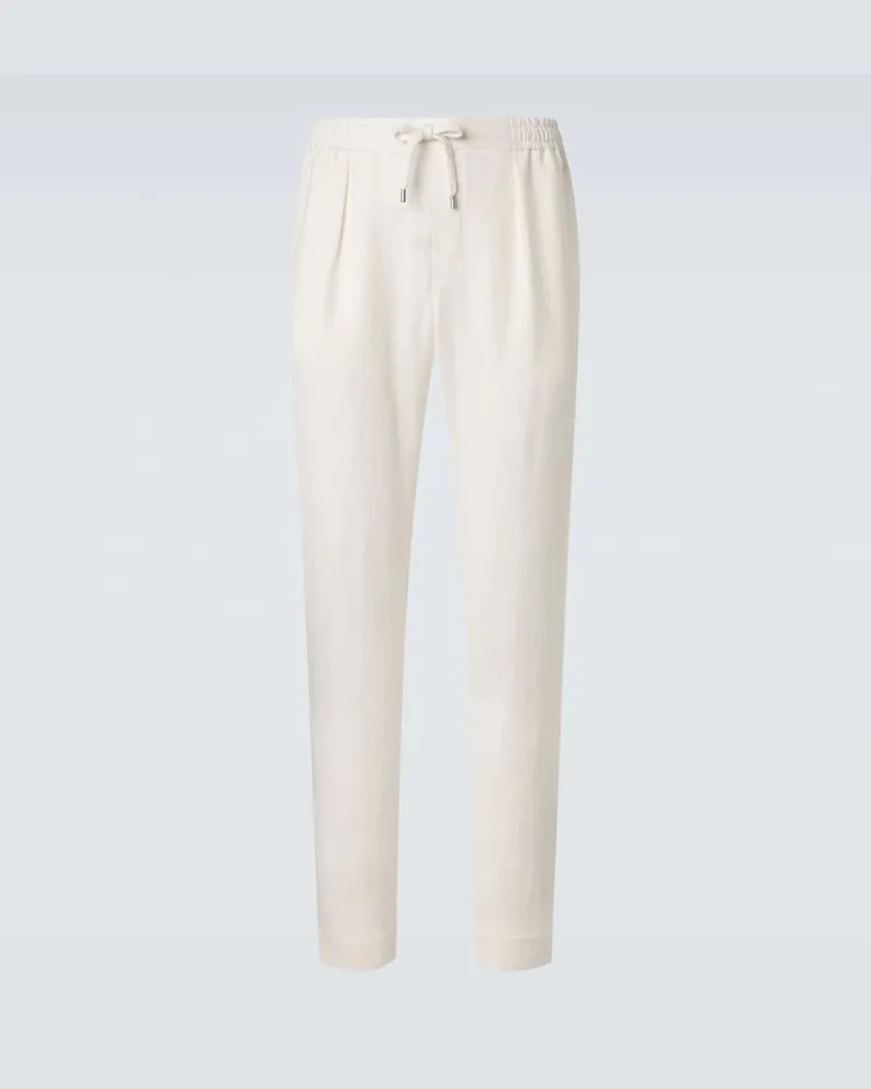 Ralph Lauren Gerade Hose aus Seide und Leinen Weiß