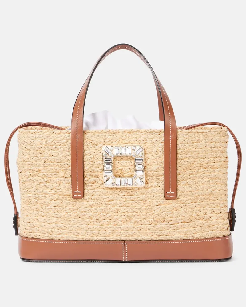 Roger Vivier Tote Bag Viv' Skate Small aus Raffiabast Nude