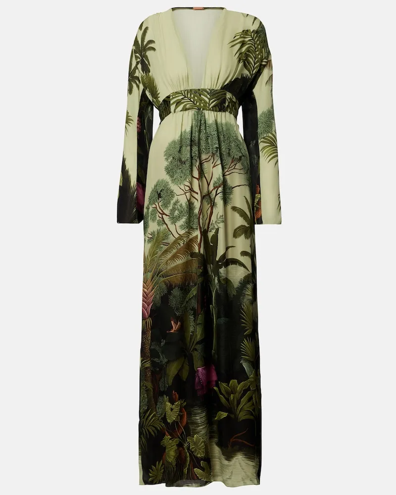 Johanna Ortiz Bedrucktes Maxikleid aus Seide Grün