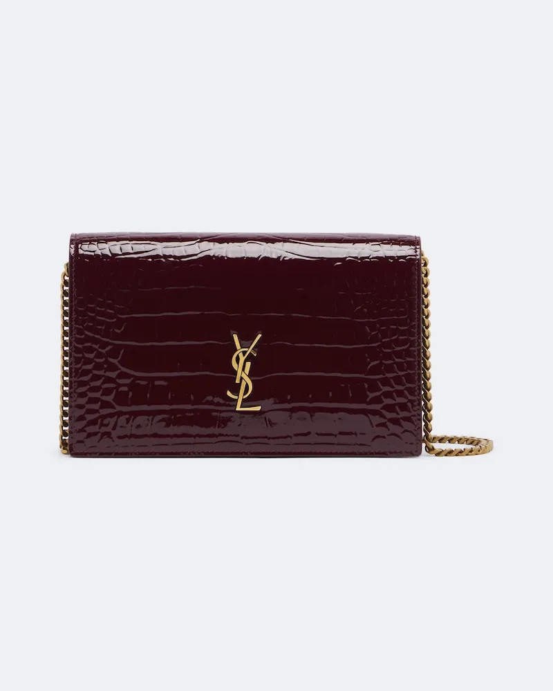Saint Laurent Portemonnaie mit Kettenriemen Cassandre aus Leder Burgunderrot