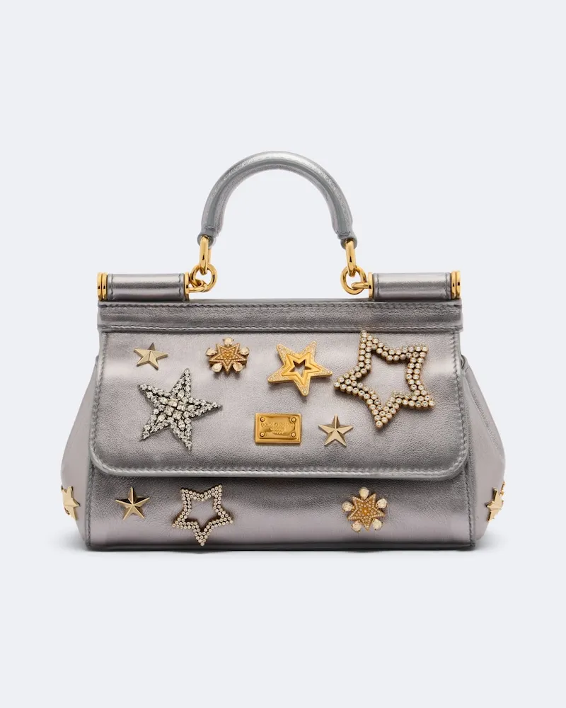 Dolce & Gabbana Verzierte Henkeltasche Sicily Small aus Leder Silber