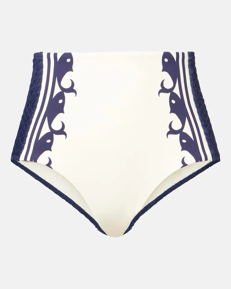 ALEMAIS Alémais Bedrucktes Bikini-Höschen Marine Weiß