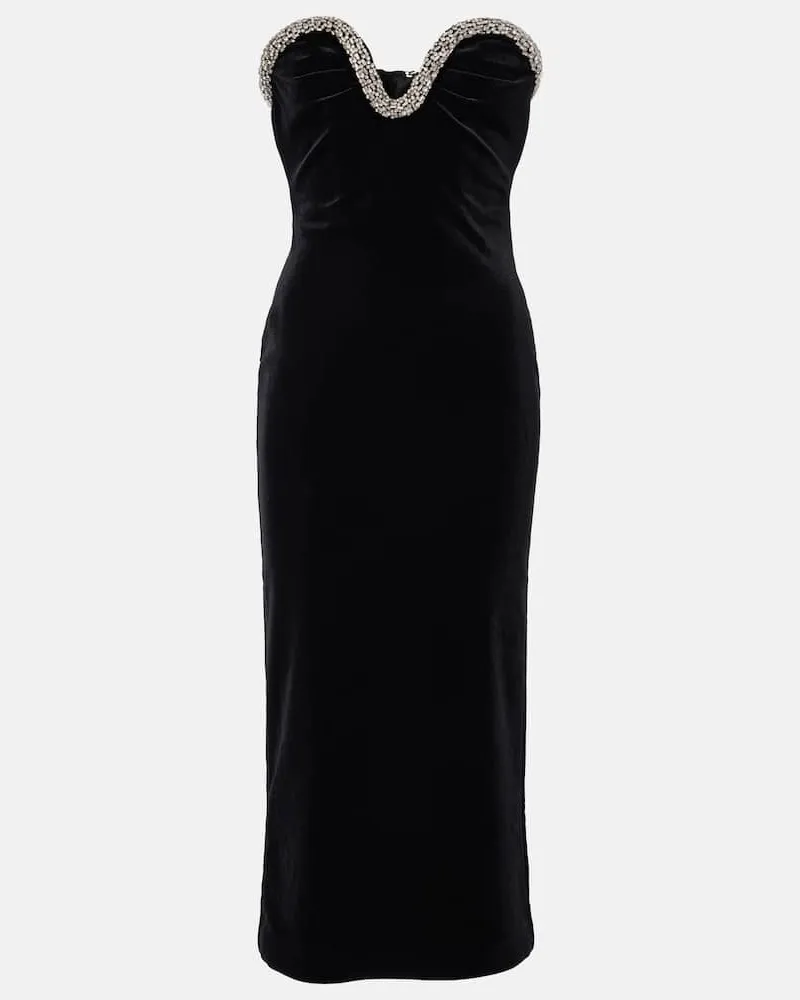 Roland Mouret Midikleid aus Samt mit Kristallen Schwarz