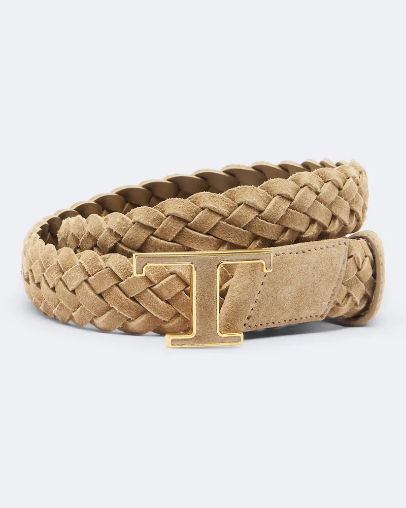TOD'S Gürtel T Timeless aus Veloursleder Beige