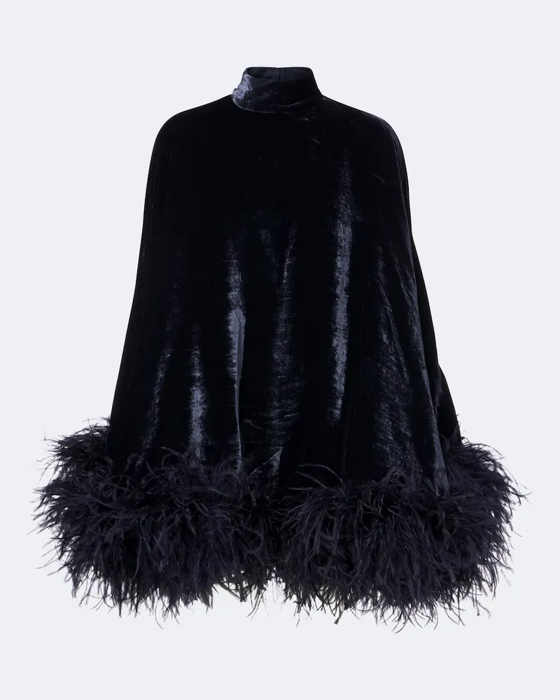 Taller Marmo Minikleid Vegas aus Samt mit Federn Blau