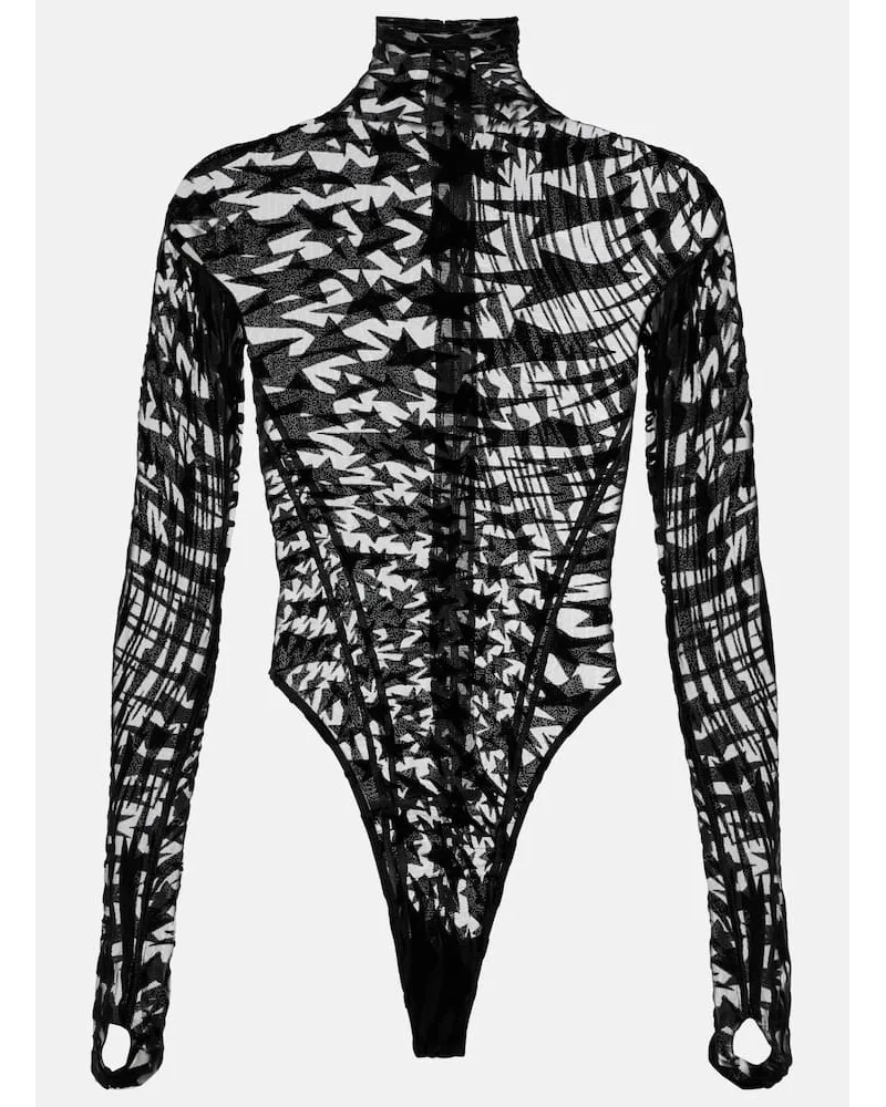 Thierry Mugler Bedruckter Body aus Mesh Schwarz