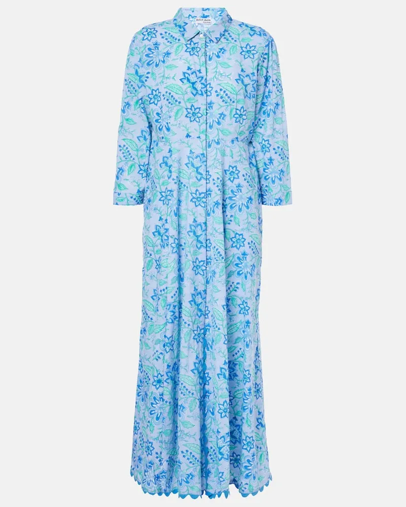 Juliet Dunn Bedrucktes Maxikleid aus Baumwolle Blau