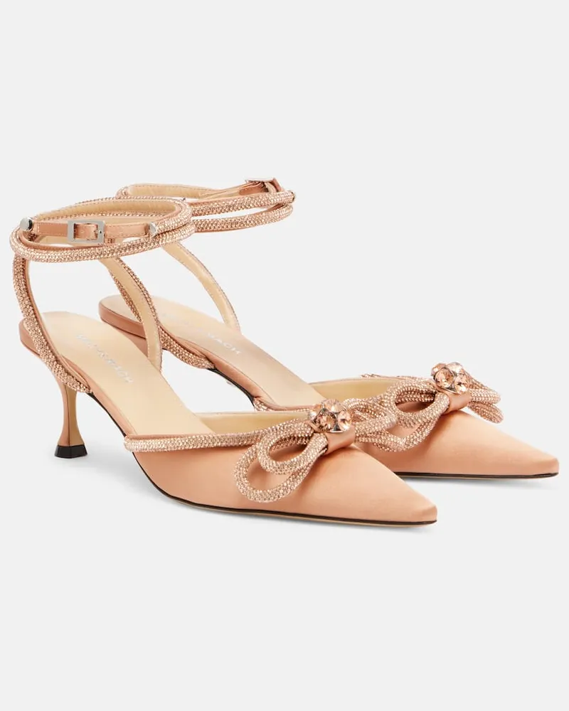 Mach & Mach Pumps Double Bow 65 aus Satin mit Kristallen Beige
