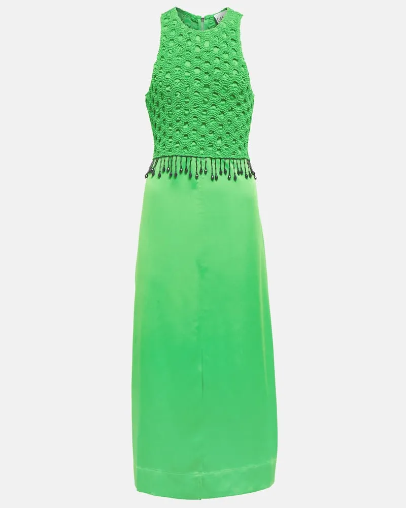 Ganni Verziertes Midikleid aus Satin Grün