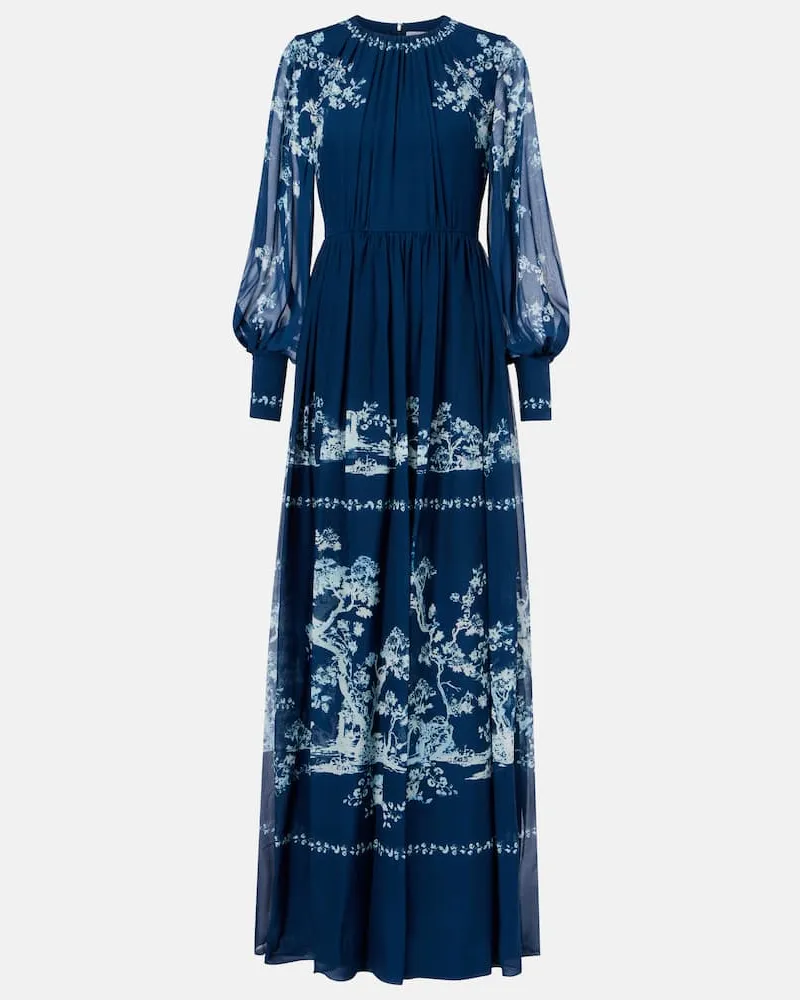 Erdem Bedruckte Robe aus Seide Blau