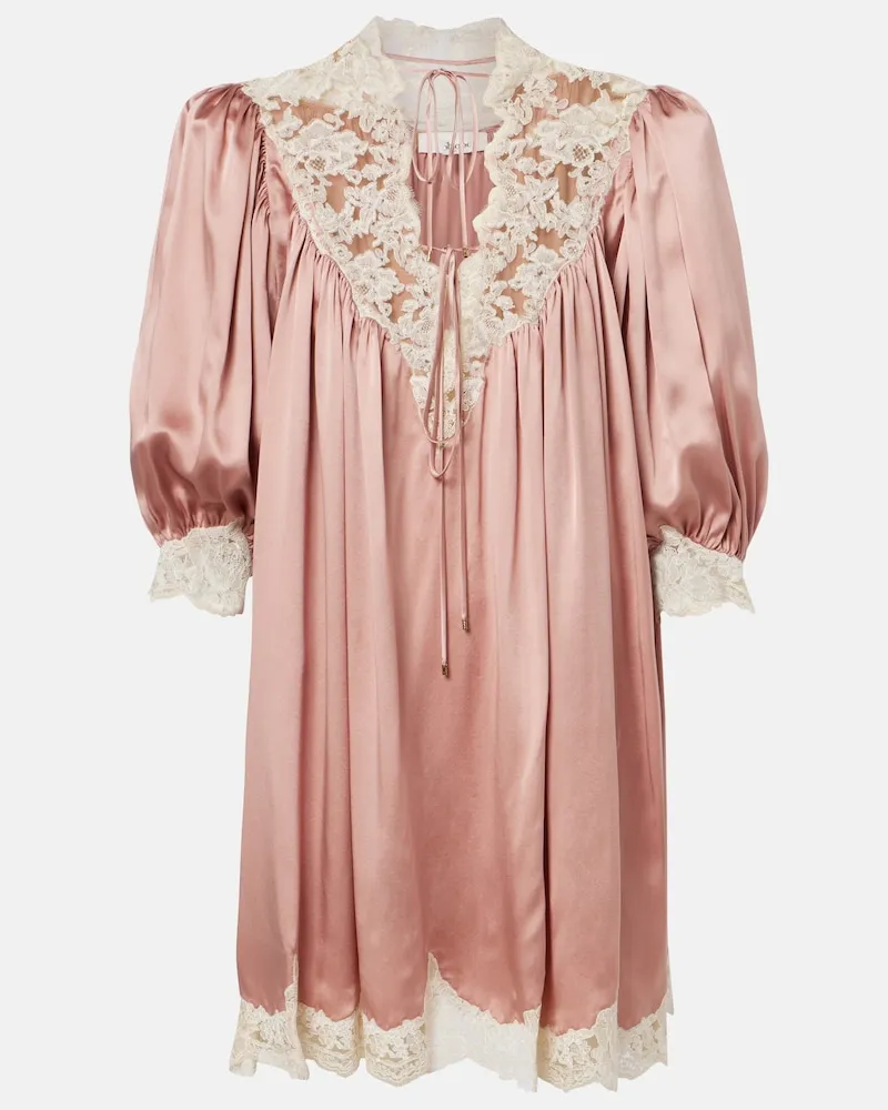 Chloé Chloé Minikleid aus Seidensatin mit Spitze Rosa