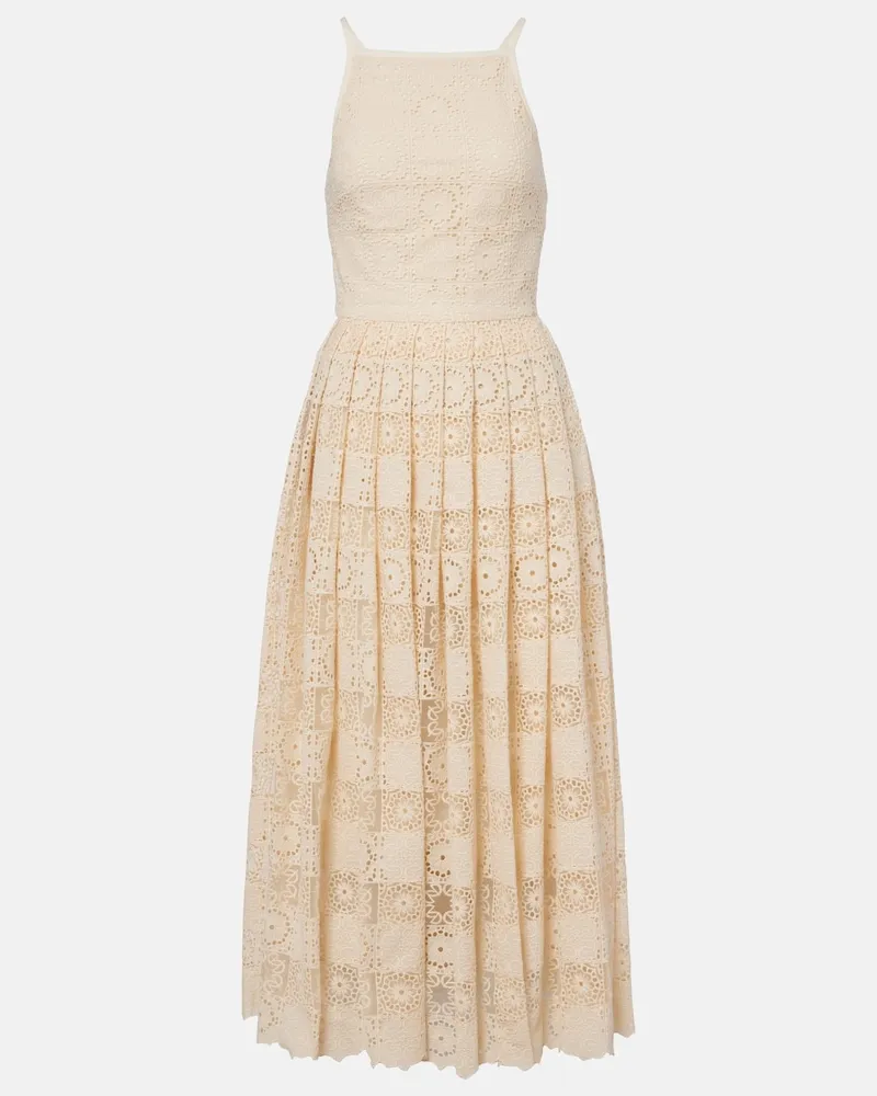 Elie Saab Midikleid aus Guipure-Spitze aus Seide und Baumwolle Beige