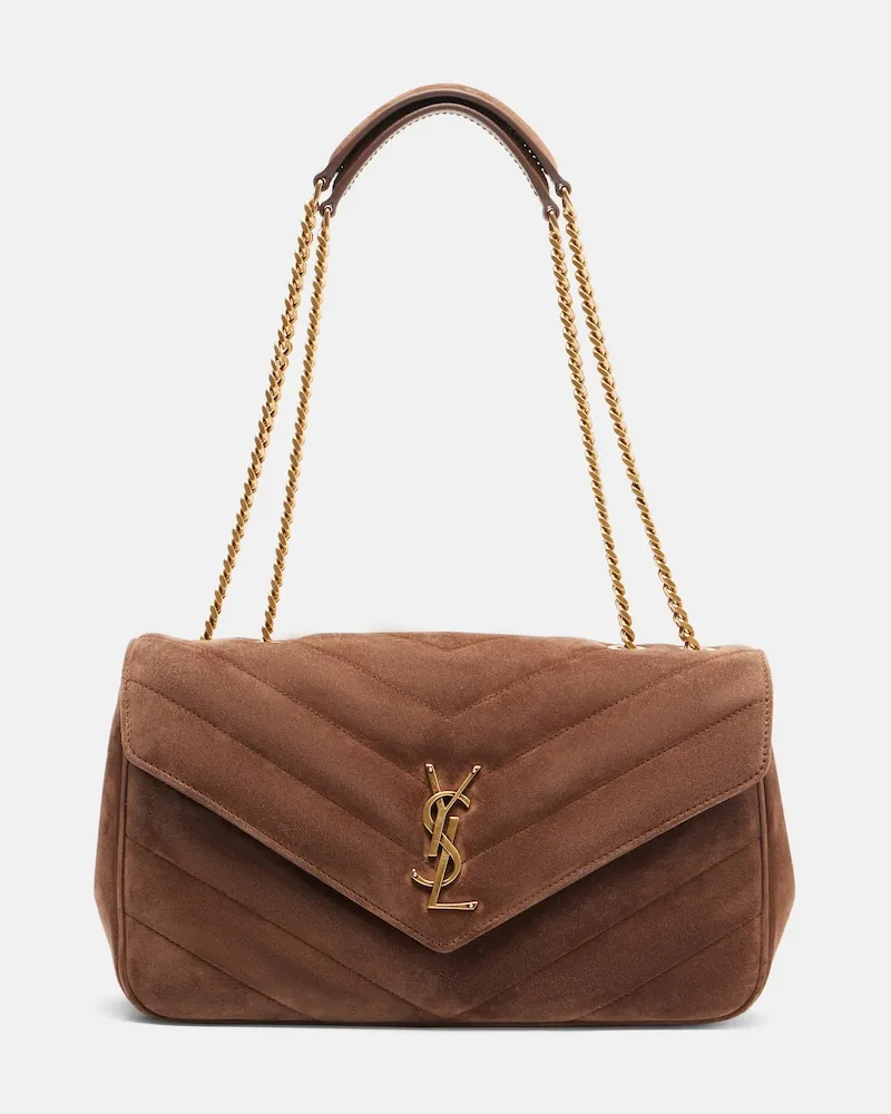 Saint Laurent Schultertasche Loulou Medium aus Veloursleder Braun