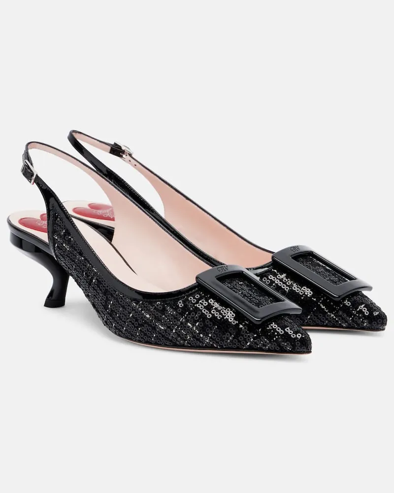 Roger Vivier Slingback-Pumps Virgule 55 mit Pailletten Schwarz