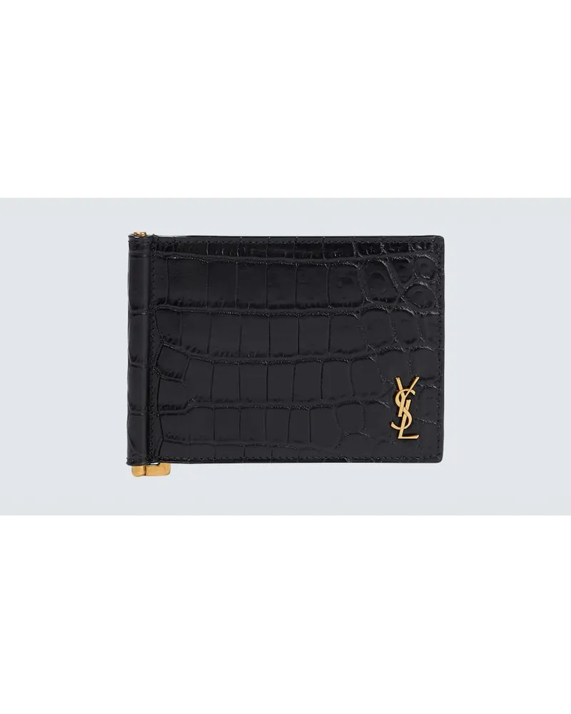 Saint Laurent Portemonnaie Cassandre aus Leder Schwarz