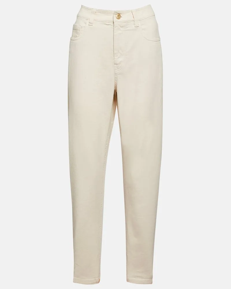 Brunello Cucinelli High-Rise-Hose aus Baumwolle Beige