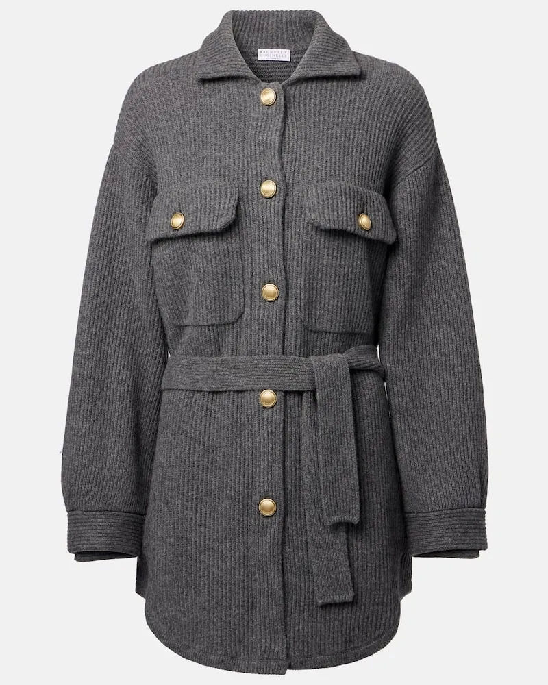 Brunello Cucinelli Cardigan aus Wolle, Kaschmir und Seide Grau
