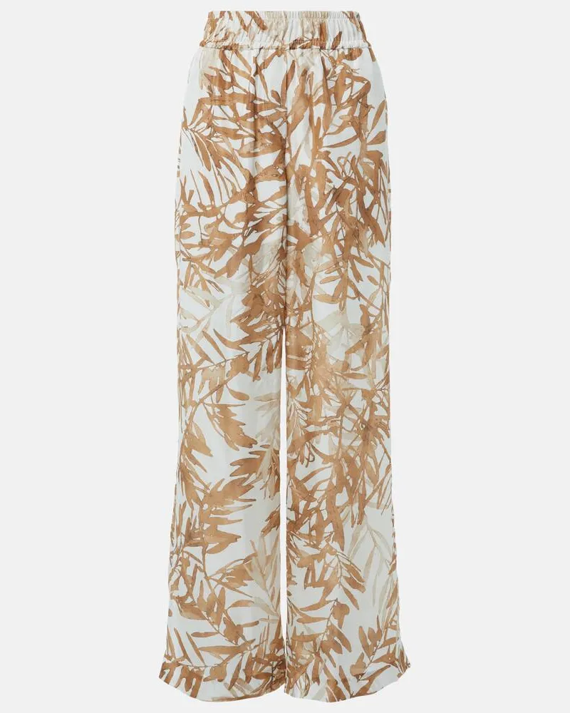 Brunello Cucinelli Weite High-Rise-Hose aus Seide Multicolor