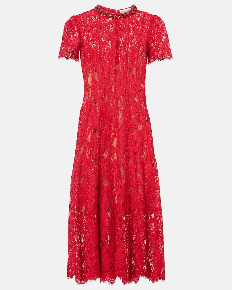 Self-Portrait Verziertes Midikleid Rot