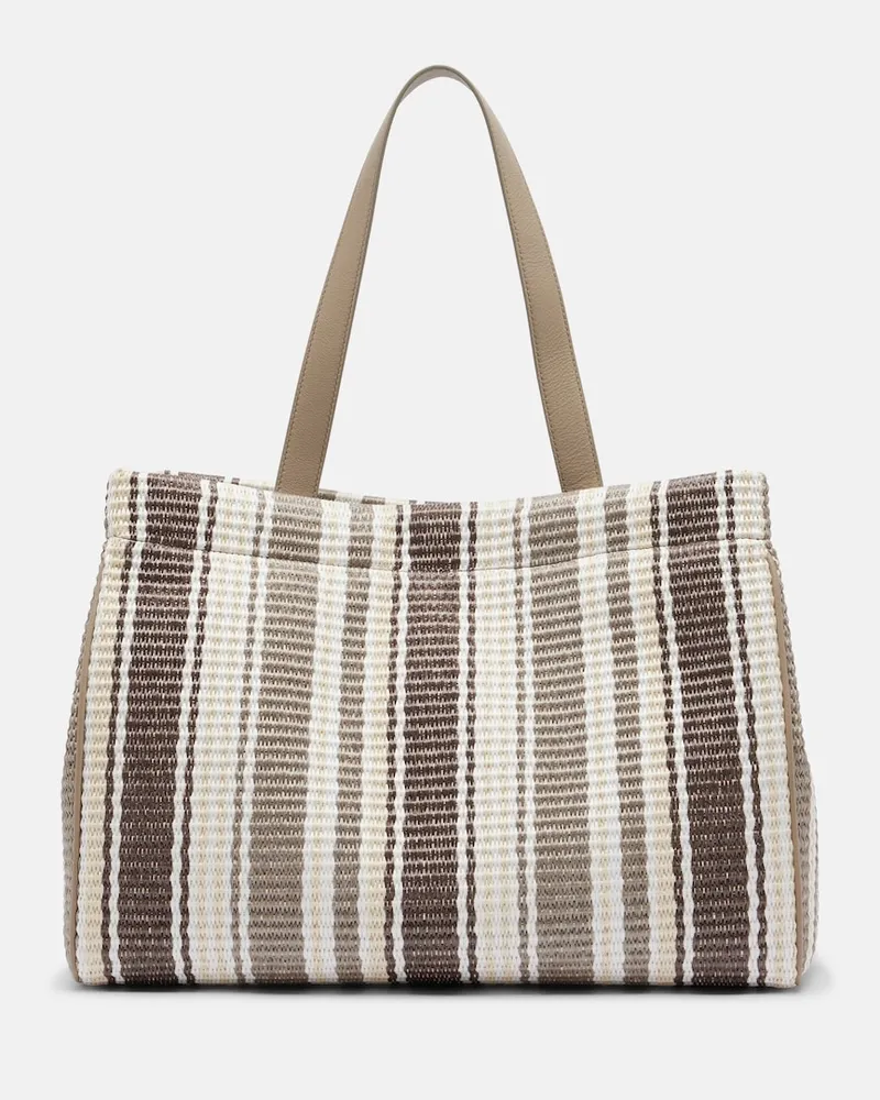 Brunello Cucinelli Tote Bag Monili Medium aus Raffiabast Grau