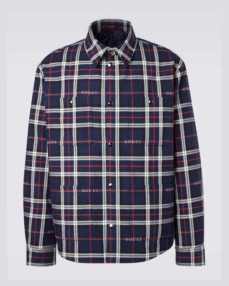 Gucci Kariertes Hemd aus Baumwolle Blau