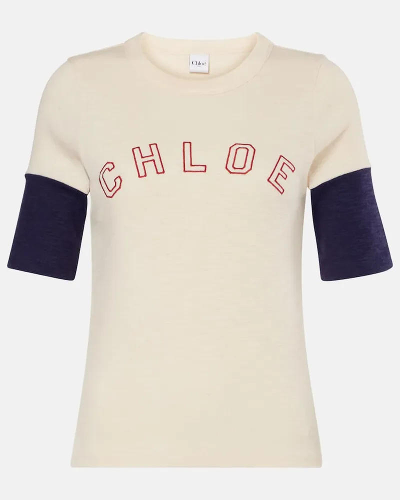 Chloé Chloé T-Shirt aus Baumwolle und Wolle Weiß
