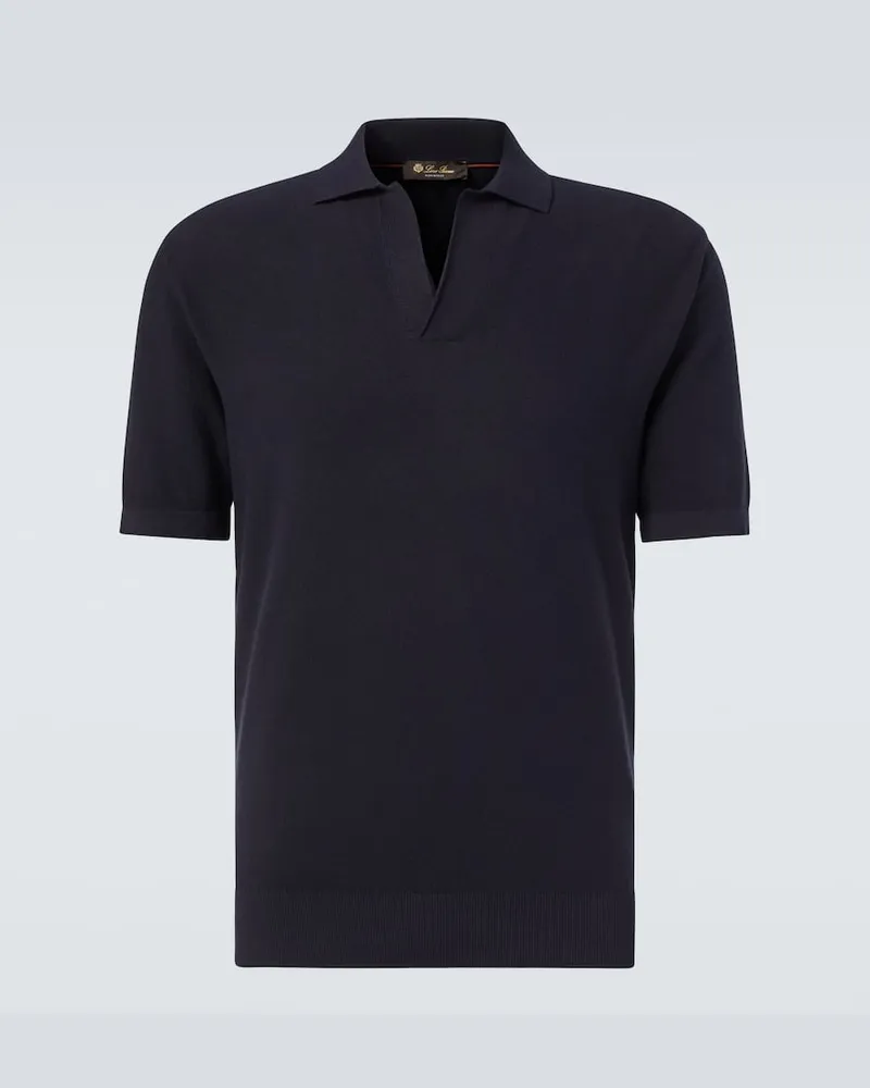 Loro Piana Polohemd Walkery aus Baumwolle und Seide Blau