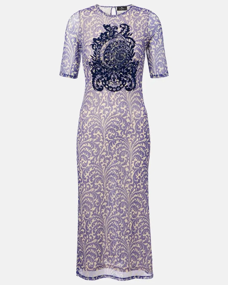 Etro Bedrucktes Midikleid aus Mesh Blau
