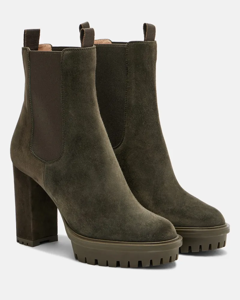 Gianvito Rossi Ankle Boots Barry aus Veloursleder Grün