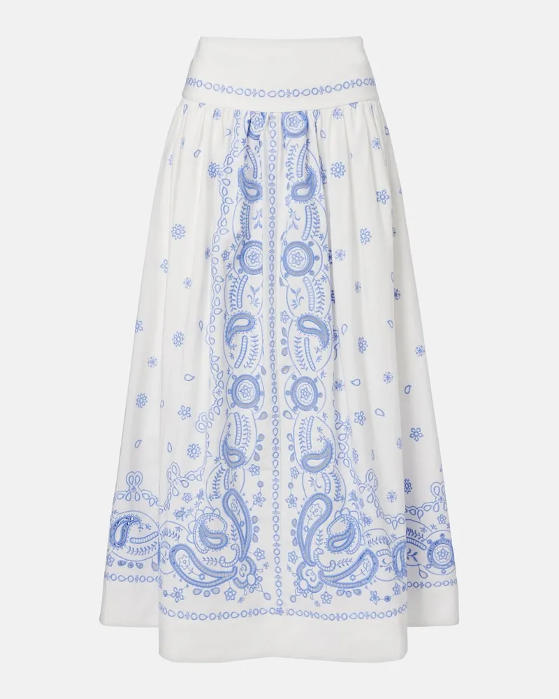 Self-Portrait Bestickter Midirock aus Baumwolle Weiß