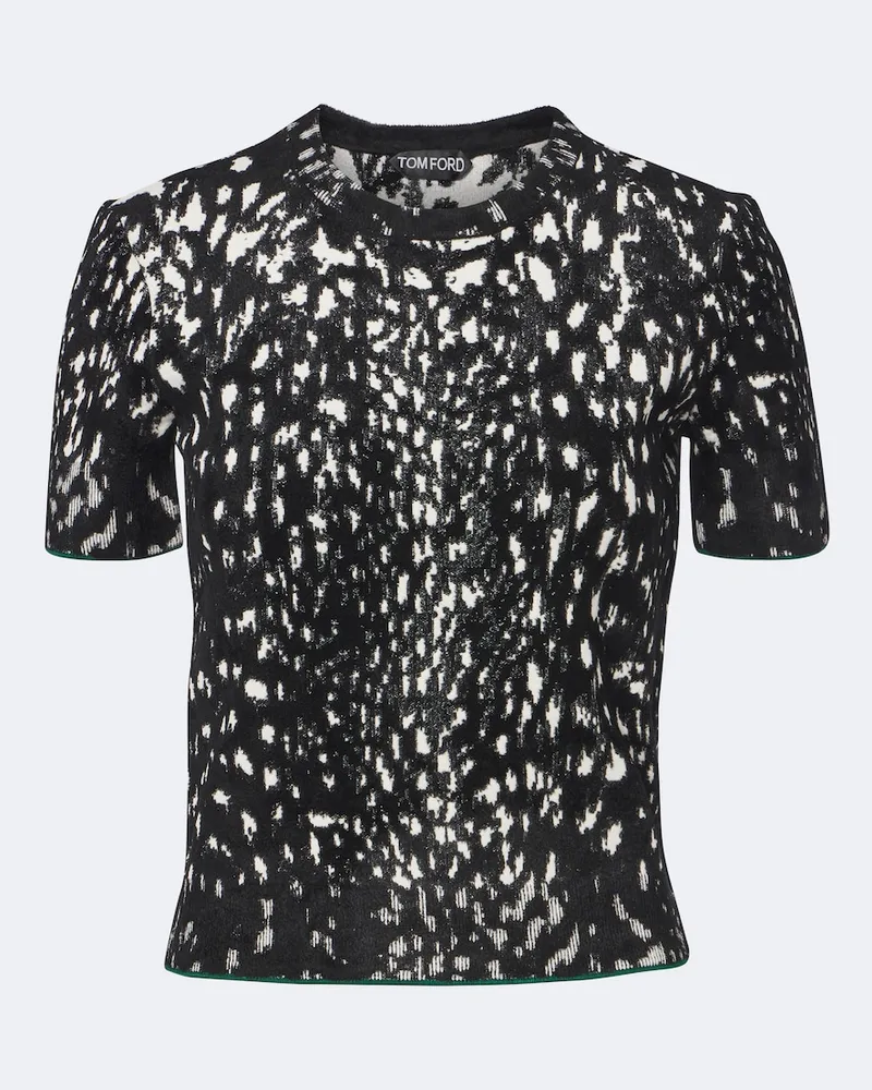 Tom Ford Jacquard-T-Shirt aus Samt Schwarz