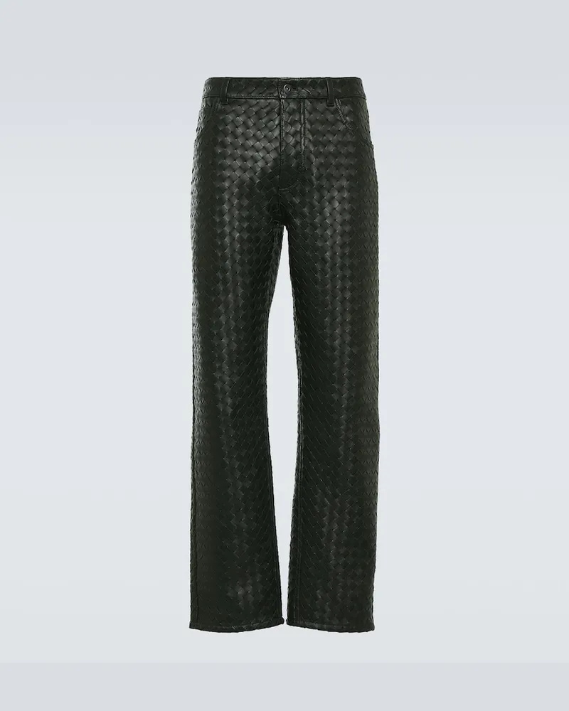 Bottega Veneta Gerade Hose Intrecciato aus Leder Grün