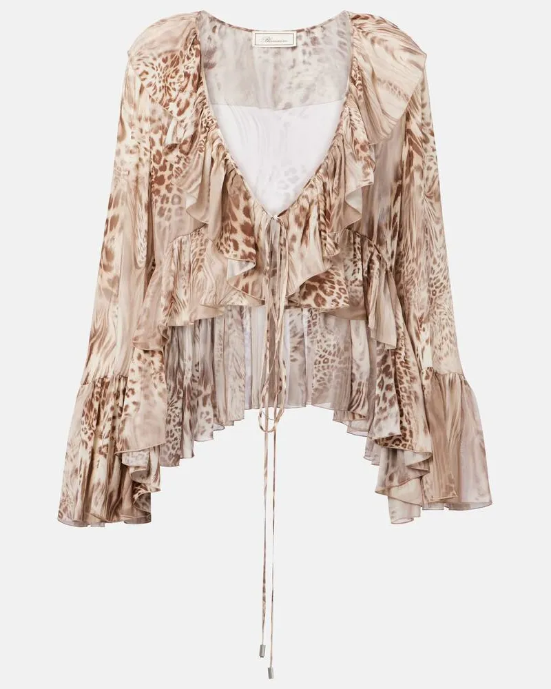 Blumarine Bedrucktes Top aus Chiffon Braun