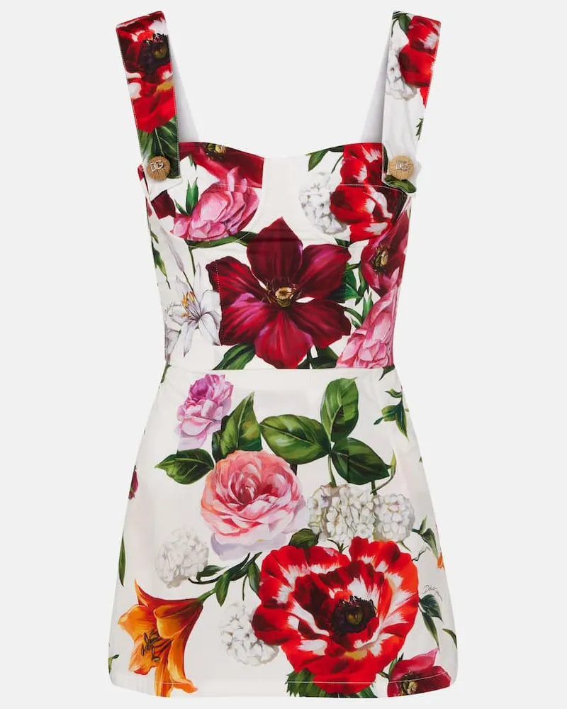 Dolce & Gabbana Bustier-Kleid aus Baumwollpopeline Multicolor