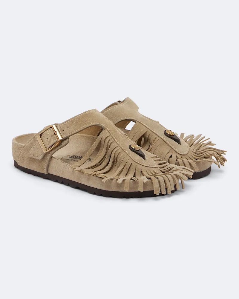 Etro X Birkenstock Sandalen Gizeh aus Veloursleder Beige